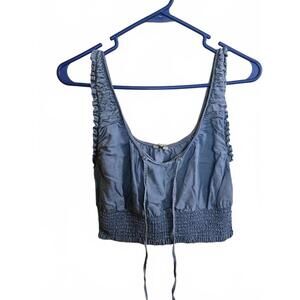 Love Tree Blue Ruched Crop Top, Size Large